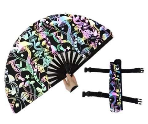 Carnival Party Dancing Performing UV Fluorescent Folding Hand Fan Bamboo Tangs With Case 33 cm PF046