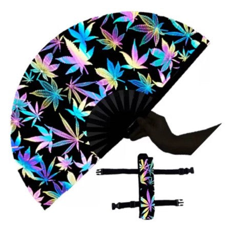 Carnival Party Dancing Performing UV Fluorescent Folding Hand Fan Bamboo Tangs With Case 33 cm PF047