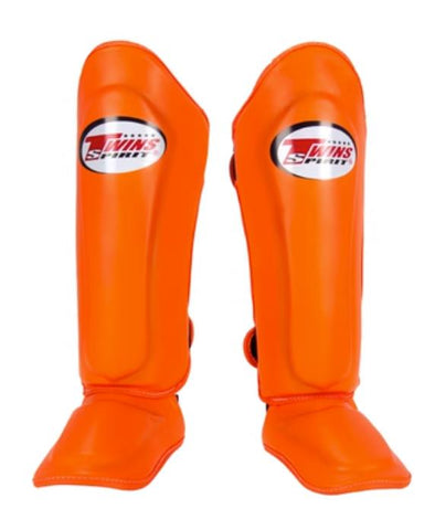 TWINS SPIRIT SGL-10 MUAY THAI BOXING MMA SHIN GUARD PROTECTOR Leather XS-XL Orange