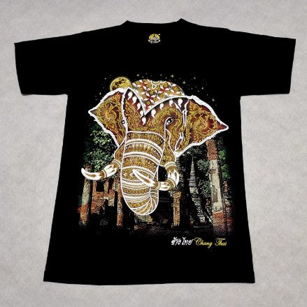 Thailand Elephant T-Shirt M-XL Cotton Black