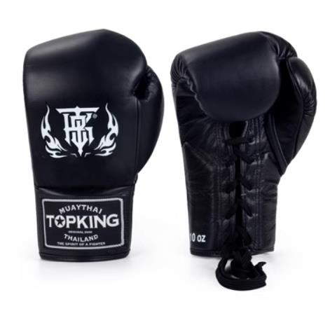 Top King TKBGCO Lace Up MUAY THAI BOXING GLOVES Cowhide Leather 8-14 oz Black