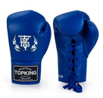 Top King TKBGCO Lace Up MUAY THAI BOXING GLOVES Cowhide Leather 8-14 oz Blue
