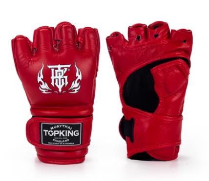 TOP KING EXTREME TKGGE MMA GRAPPLING GLOVES Thumb Enclosure Leather Size M-XL Red