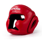 TOP KING TKHGFC-EV FULL FACE MUAY THAI BOXING MMA SPARRING HEADGEAR HEAD GUARD PROTECTOR Leather M-XL Red