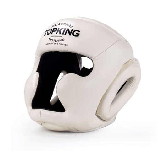 TOP KING TKHGFC-EV FULL FACE MUAY THAI BOXING MMA SPARRING HEADGEAR HEAD  GUARD PROTECTOR Leather M-XL White