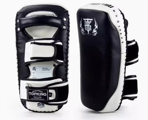 TOP KING TKKPE-CV MUAY THAI BOXING MMA EXTREME KICK PADS M-L Leather Black White