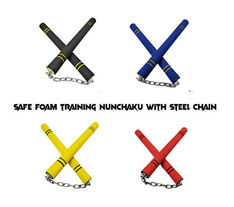 Set of Safe Foam Padded Training Nunchuka With Steel Chain & Case TW04 Adult Size 11 inch 4 Colours