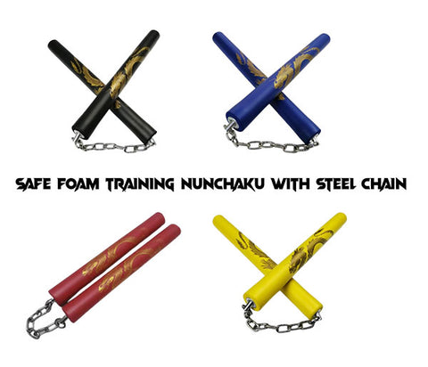 Safe Foam Padded Training Nunchuka With Steel Chain & Case TW05 Adult Size 11 inch 4 Colours