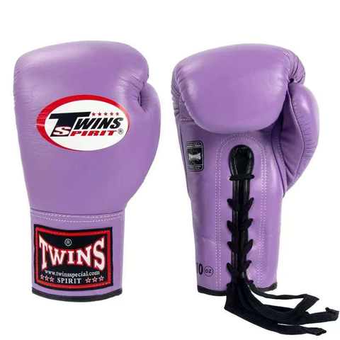 TWINS SPIRIT PROFESSIONAL COMPETITIONS MUAY THAI BOXING GLOVES LACES UP LEATHER 8-14 oz BGLL-1 Light Purple