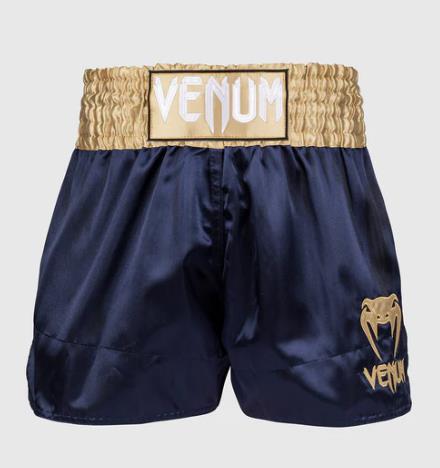 Venum-03813-018 Classic MUAY THAI BOXING Shorts XS-XXL Navy Blue Gold
