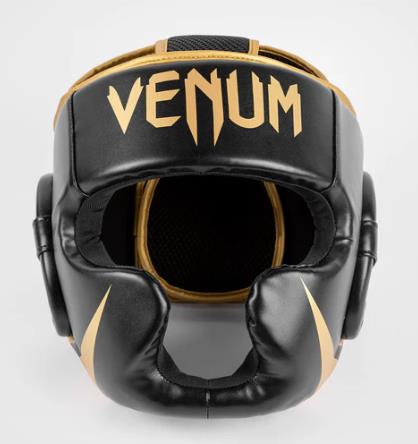 VENUM-2052-126 Challenger MUAY THAI BOXING MMA SPARRING HEADGEAR HEAD GUARD PROTECTOR Semi Leather Size Free Black Gold