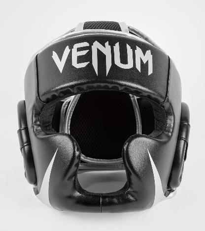 VENUM-2052-128 Challenger MUAY THAI BOXING MMA SPARRING HEADGEAR HEAD GUARD PROTECTOR Semi Leather Size Free Black Silver