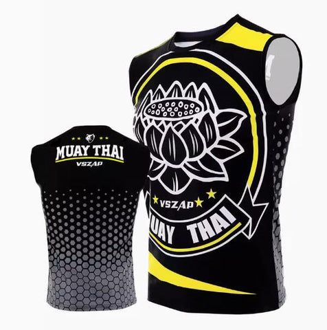 Vszap Lotus VTT014 Muay Thai Boxing Dry Tech Vest Tank Top S-4XL Black