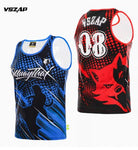 Vszap VTT023 Muay Thai Boxing Schnelltrocknende Weste mit Kapuze, Tanktop, S-4XL, Schwarz, Unisex