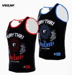 Vszap VTT023 Muay Thai Boxing Schnelltrocknende Weste mit Kapuze, Tanktop, S-4XL, Schwarz, Unisex