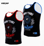 Vszap VTT023 Muay Thai Boxing Schnelltrocknende Weste mit Kapuze, Tanktop, S-4XL, Schwarz, Unisex