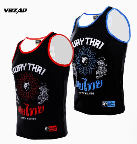 Vszap VTT023 Muay Thai Boxing Schnelltrocknende Weste mit Kapuze, Tanktop, S-4XL, Schwarz, Unisex