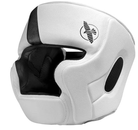 HAYABUSA T3 MUAY THAI BOXING MMA SPARRING HEADGEAR HEAD GUARD PROTECTOER Leather S-M White Black