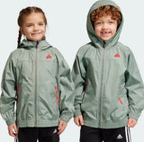 Clearance Adidas Junior Loose fit City Escape Woven Lightweight Packable Windbreaker Size 128-176 Silver Green/Bright Red