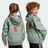 Clearance Adidas Junior Loose fit City Escape Woven Lightweight Packable Windbreaker Size 128-176 Silver Green/Bright Red