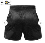 FLUORY MTSF119 MUAY THAI BOXING SHORTS XS-XXXL BLACK UNISEX JUNIOR & ADULT