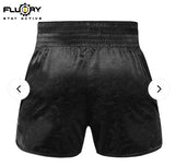 FLUORY MTSF119 MUAY THAI BOXING SHORTS XS-XXXL BLACK UNISEX JUNIOR & ADULT