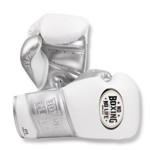 No Boxing No Life Boxing Gloves Crying Fist Leather 8-16 oz White Silver