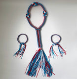 Set of Muay Thai Boran Boxing Pra Jiad Armbands / Mongkhon Headband Size Free Red Blue White