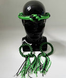 Set of Muay Thai Boran Boxing Pra Jiad Armbands / Mongkhon Headband Size Free Green Black