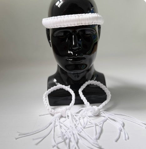 Set of Muay Thai Boran Boxing Pra Jiad Armbands / Mongkhon Headband Size Free White