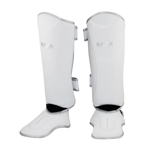 RAJA MASTER-100 MUAY THAI BOXING MMA SPARRING SHIN GUARD PROTECTOR COWHIDE LEATHER Size M-XL White