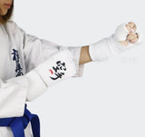 Karate Elastic Fingerless Hand Guards Kyokushin Kanji Sparring Gloves Size S-XL White
