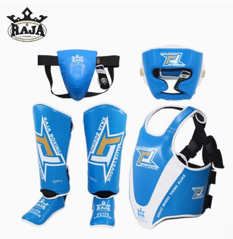 RAJA ELITE LEAGUE MUAY THAI BOXING MMA SPARRING PROTECTIVE GEAR SET Size S-XL Blue White