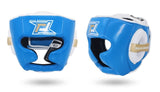 RAJA ELITE LEAGUE MUAY THAI BOXING MMA HEADGEAR HEAD GUARD PROTECTOR Cooltex PU Leather S-XL Blue White