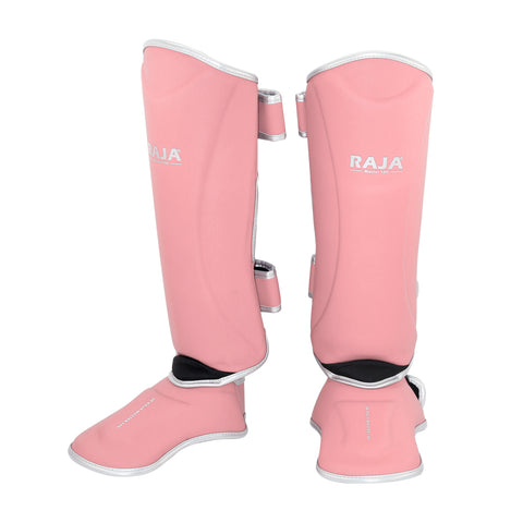 RAJA MASTER-100 MUAY THAI BOXING MMA SPARRING SHIN GUARD PROTECTOR COWHIDE LEATHER Size M-XL Pink