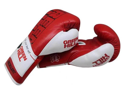 GREENHILL EXCELLENT PROFESSIONAL COMPETITION BOXING GLOVES LACE UP 8-16 oz Red White