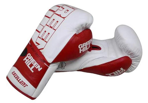 GREENHILL EXCELLENT PROFESSIONAL COMPETITION BOXING GLOVES LACE UP 8-16 oz White Red