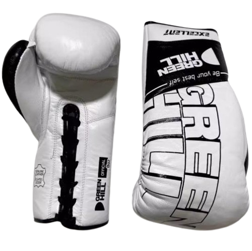GREENHILL EXCELLENT PROFESSIONAL COMPETITION BOXING GLOVES LACE UP 8-16 oz White Black