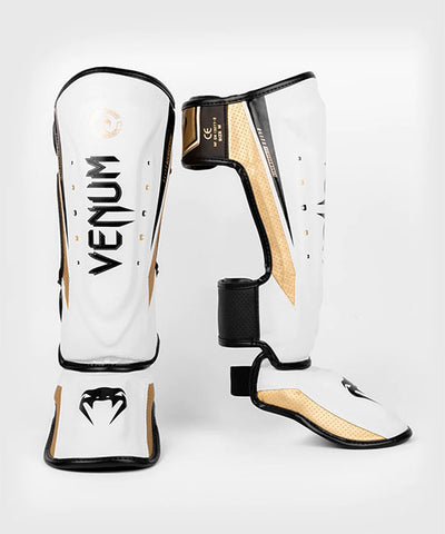 VENUM-04261 ELITE EVO MUAY THAI BOXING MMA SHIN GUARD PROTECTOR M-XL WHITE/GOLD
