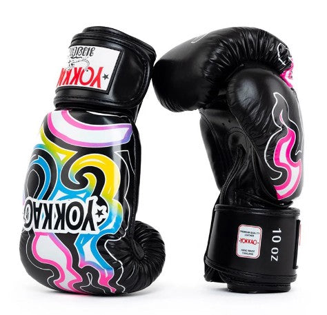 YOKKAO FLAMES BOXING GLOVES GOLD 8-16 oz Black