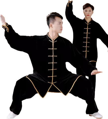 Traditional Martial Art Tai Chi Kung Fu Uniform Suit(U01) Winter Golden Velvet Size S-XXL Unisex Black Gold