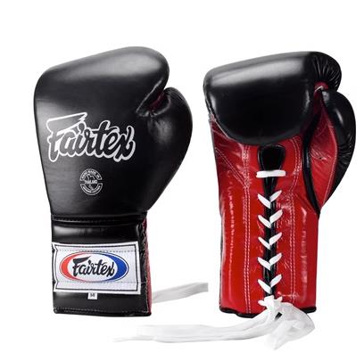 Fairtex BGL7 Mexican MUAY THAI BOXING GLOVES Lace Up Leather 8-14 oz Black Red