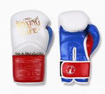 No Boxing No Life BOXING GLOVES HIT AND NOT GET HIT Microfiber 16-18 oz WHITE BLUE RED