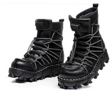 Motorcycle Biker Rock Punk Gothic Boots FWMB014 Cowhide Leather Black Size 37-50