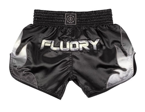 FLUORY MTSF116 MUAY THAI BOXING SHORTS XS-XXXL Black UNISEX JUNIOR & ADULT