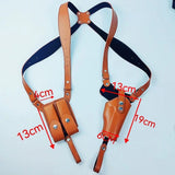 Airsoft Tactical Military Universal fitment Adjustable Shoulder Pistol Holster Dual Magazine Pouch Cowhide Leather Black / Brown