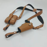 Airsoft Tactical Military Universal fitment Adjustable Shoulder Pistol Holster Dual Magazine Pouch Cowhide Leather Black / Brown