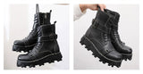 Motorcycle Biker Rock Punk Gothic Boots FWMB013 Cowhide Leather Black Size 37-50