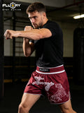FLUORY MTS-C1197  MUAY THAI BOXING SHORTS XS-XXXL UNISEX JUNIOR & ADULT RED