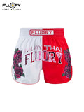 FLUORY MTSF156 MUAY THAI BOXING SHORTS XXS-XXXL UNISEX JUNIOR & ADULT WHITE RED